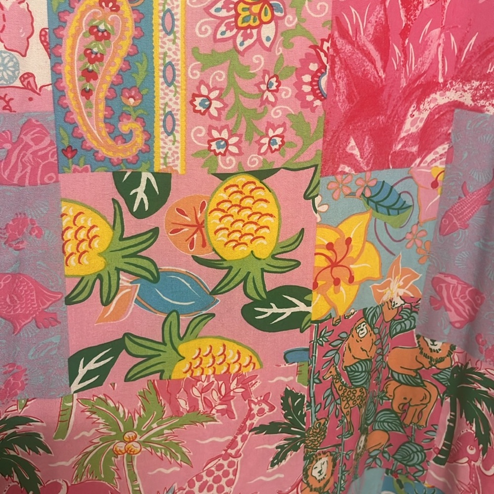 Tropical Resort Turtle Floral Pineapple Palm Tree Giraffe Beaded Top size medium - Picture 4 of 12